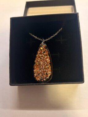 Handcrafted Rose Gold Sparkle Resin Teardrop Pendant Necklace